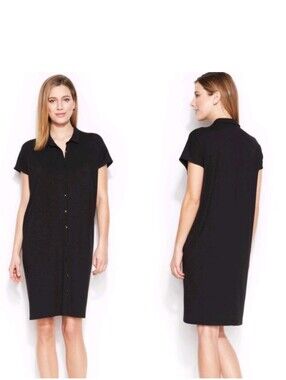 Eileen Fisher Black Jersey Shirt Dress L